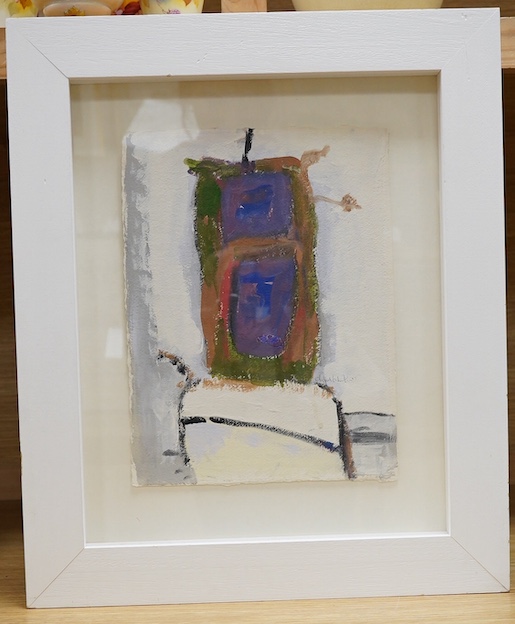 Clifford Fishwick (1923-1997), mixed media on paper, Abstract composition, Portrait, signed and indistinctly dated, label verso, 28 x 21cm. Condition - good